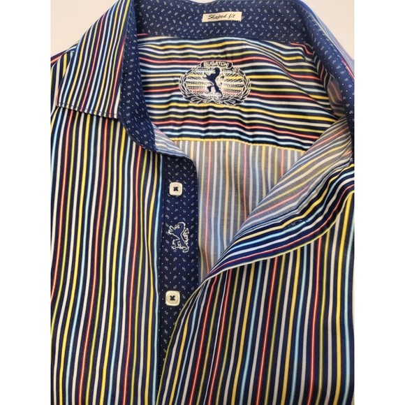 BUGATCHI MULTICOLORED STRIPED 100% COTTON SPORT SHIRT MINT COND. SZ XL - Picture 13 of 14